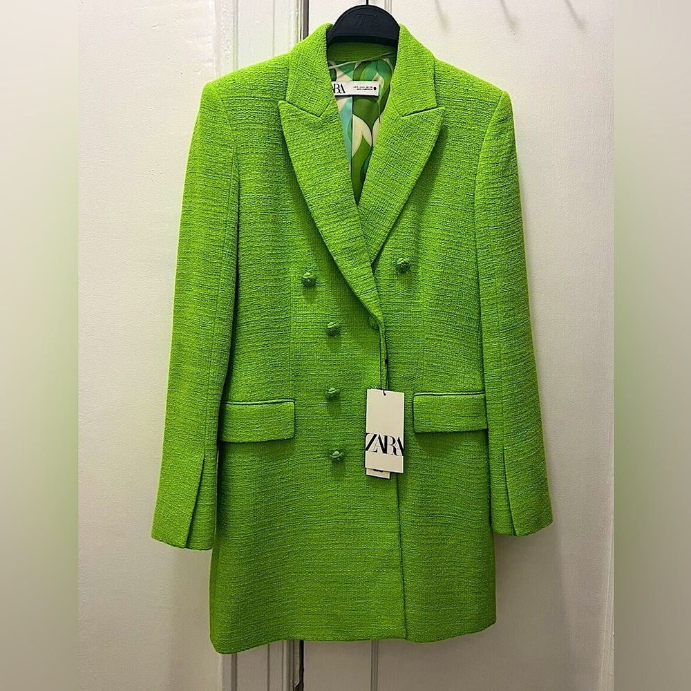 Neon Green Tailored Textured Blazer Dress - Small - Picture 10 of 13